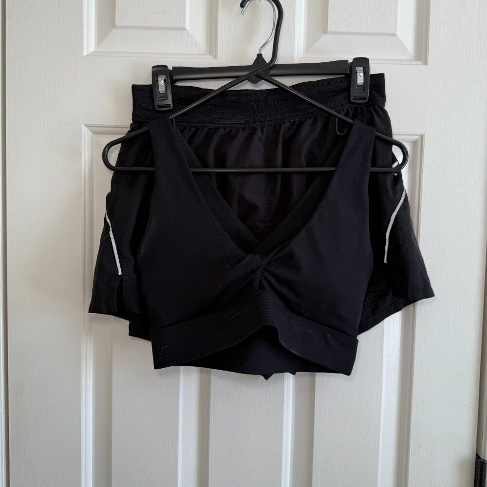 Fabletics Women's Black Athletic Shorts and Black Sports Bra Set